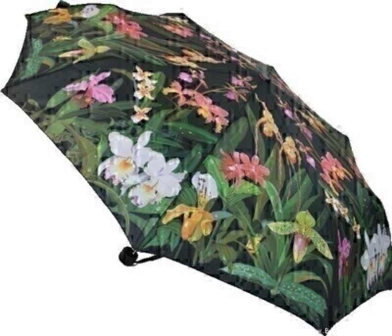 This stunning new folding umbrella from ArtBrollies features a beautiful white and pink Orchid design on a black background. This umbrella has virtually unbreakable fibreglass ribs allowing for flexibility in windy conditions and has automatic opening and closing with a secure velcro fastening and comes complete with a matching sleeve.